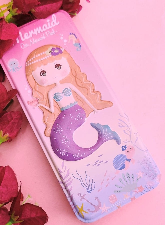 تارا13 علبة أقلام تيرا ١٣ للأطفال (قطعة واحدة) علبة أقلام بتصميم حورية البحر للبنات، علبة أقلام معدنية، أدوات مكتبية، علبة أقلام للمدرسة، صندوق تخزين أدوات مكتبية، هدايا أعياد الميلاد، هدايا ديوالي، هدايا عيد الميلاد - Image 5